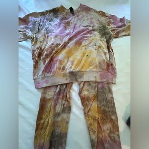 A wild fable matching set pjs with tie die splotches.